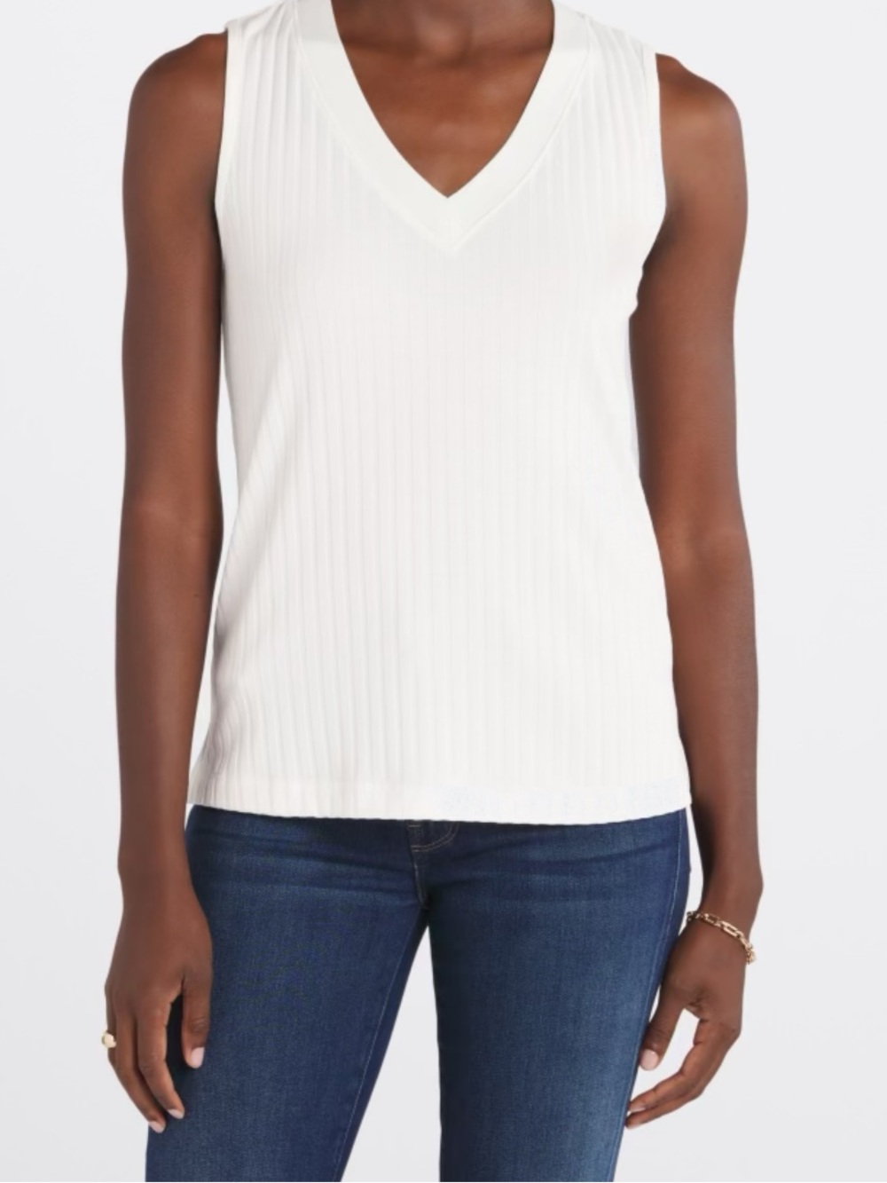 Nine Britton White Ribbed V-Neck Tank Ailee Rib V neck Tank with Side Slits
